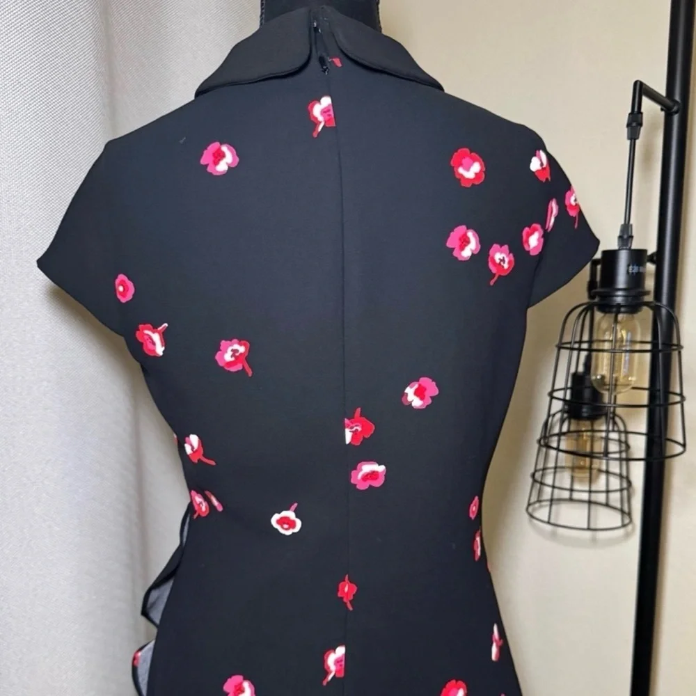 Kate Spade Black Floral Mini Dress Peter Pan Collar Ruffle Size 4